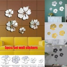 Pegatina de pared espejo 3D calcomanía de flores arte mural extraíble decoración de habitaciones del hogar 5 un.