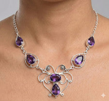 Collar de plata esterlina 925 púrpura amatista piedras preciosas hecho a mano joyería tamaño-18"