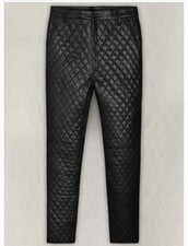 Pantalón de cuero acolchado negro de piel de cordero genuino para hombre - estilo de diseñador de lujo
