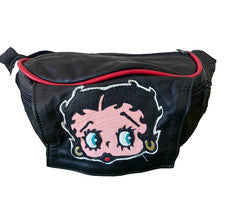 Riñonera/riñonera BETTY BOOP de colección bordada en la cintura, años 90 - cuero suave negro RARA
