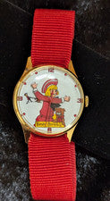 Reloj Buster marrón vintage años 70 con pulsera roja - Nuevo