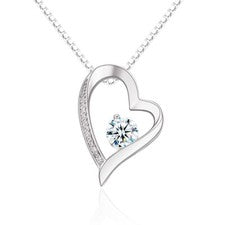 Genuino 925 Plata Esterlina Corazón Colgante Cadena Mujer Collar Joyería en Caja