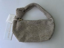 Nuevo con etiquetas Bolso de mano de cóctel Madison West con estrás dorado platino plateado nudo