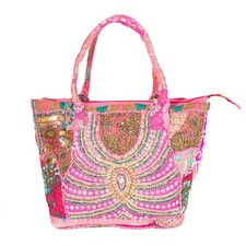 Bolso Hobo De Moda Para Mujer Vintage Indio Bordado Pesado Rosa