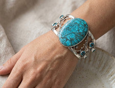 Brazalete Brazalete Topacio Turquesa Natural Plata de Ley 925 Hecho a Mano Joyería S-ADJ
