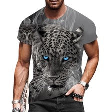 Camiseta Hombre Moda Manga Corta Ropa Cabeza Leopardo Camiseta Aptitud Física