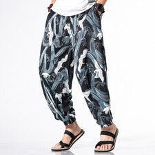Pantalones Largos Para Hombre Pantalones con Bandas al Tobillo Grúa Japonesa Informal Estilo Étnico Sueltos