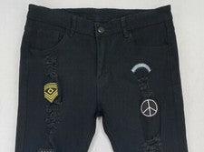 Pantalones de mezclilla para hombre talla 35" W x 30,5" L ajustados negros parche ejército paz desgastado
