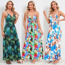 Sexy Vestido Largo de Verano con Cuello en V Eslinga Sin Espalda Moda Calce Ajustado para Mujer