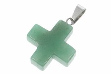 Aventurina verde cruz redondeada colgante de piedra preciosa ojal de plata 30x20mm HS1758