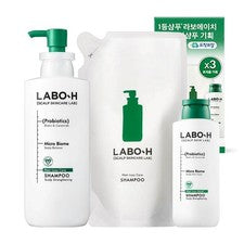 Juego de champú para el cuidado de la pérdida del cabello vegano ácido suave Labo-H 400 ml + recarga + 180 ml