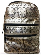 Mochila de diseñador Calvin Klein CK dorada metálica con estampado de logotipo NUEVO bolso para mujer