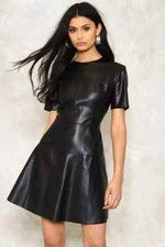 Nuevo Vestido Informal de Fiesta para Mujer Negro Elegante de Cuero Genuino Hecho a Mano de Moda