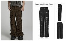 Pantalones de mezclilla sueltos rasgados Punk Rave para hombre Steampunk de malla rasgada Doomsday