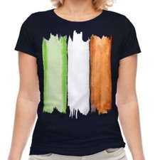 Bandera de Irlanda Acuarela Moda Mujer Camiseta Estampada Irlandés Fútbol Rugby