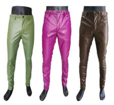 Pantalones ajustados de pierna recta de cuero PU sintético para hombre Punk retro gótico hip hop