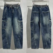 Pantalones de mezclilla con cordón de moda para hombre monos cargo informales retro