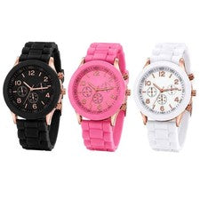 Reloj Mujer con Correa de Silicona y Caja Oro Rosa en Blanco o Negro