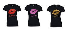 Camiseta mujer moda brillo beso labios rosa rojo oro s,m,l,xl camiseta negra