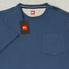 Camiseta Quiksilver Para Hombres Manga Corta Bolsillo Azul Índigo Pequeña S 100% Algodón Nueva con Etiquetas