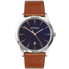 Reloj Sekonda 1559 para hombre con fecha caja plateada correa marrón