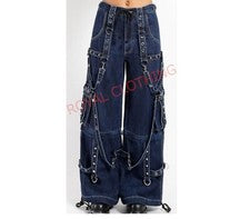 "Pantalón pantalón azul cadena cibernética gótico hecho a mano único para hombre-moda adelante"