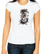 Camiseta para mujer blanca de manga corta de personaje anime Art3/4 F435