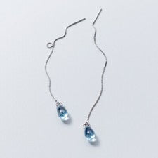 Pendientes mujer pasadores gotas azul plata de ley 925 cristal