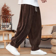 Invierno Para Hombres Retro Estilo Chino Pantalones Largos Calce Suelto Informal Pantalones De Gran Tamaño Talla