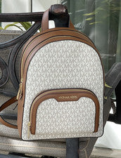MICHAEL KORS JAYCEE MEDIANO BOLSILLO CREMALLERA MOCHILA BOLSO TOTE MK LOGOTIPO VAINILLA CUERO