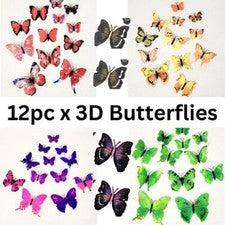 12 x Pegatinas de Pared Mariposa 3D Decoración del Hogar Decoración de Habitación Pegatina Dorada y Astilla