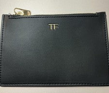 TOM FORD *Bolsa plana de cuero sintético negro delgada bolso sin asas cosmético bolsa de dinero estuche