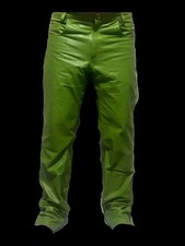 Pantalones de mezclilla para hombre de motociclista de cuero verde real estilo elegante y sexy