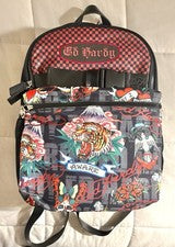 Mochila ED HARDY Tattoo Screaming Tiger Grande Patín Rojo Cuadros Calavera Y2K Nueva con Etiquetas