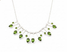 Collar de joyería de plata de ley 925 hecho a mano con piedras preciosas de peridoto verde de 18"