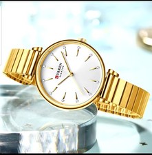 Reloj de lujo relojes para mujer oro blanco reloj de pulsera reloj de cuarzo analógico acero reloj dunn diamante