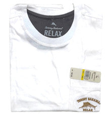 $48 TOMMY BAHAMA Bordado Logo BLANCO Calce Relajado Manga Corta Bolsillo Camiseta