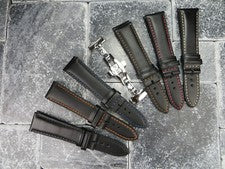Juego de correa de reloj con hebilla plegable pulida de cuero de becerro de 20 mm LONGINES negro x1