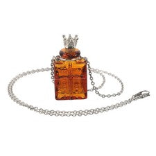 Vial Necklace - 3ml Glass Perfume Bottle with Crown Lid Pendant Necklace -