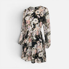 NA-KD Damen Kleid Flower Printed Chiffon Kleid Mehrfarbig(Rosa/Schwarz), 32