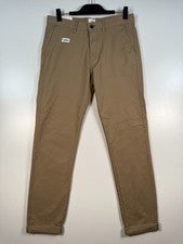 Pantalones chinos BNWT H&M L.O.G.G para hombre ajustados elásticos con puños marrón talla 32 16,5x29