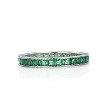 Anillo de eternidad completo estilo Art Deco 925 de plata maciza verde esmeralda para dama