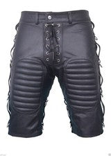NUEVO Pantalón Corto Para Hombre Negro Hebilla Lateral 100% Piel de Cordero Real Estilo Calce Ajustado Pantalón