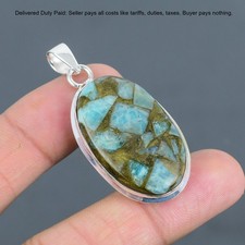 Colgante hermana compromiso étnico bisel amazonita cobre natural ovalado de plata 925