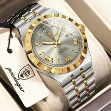 Reloj de cuarzo impermeable luminoso para hombre de acero inoxidable para negocios de lujo con fecha pulsera