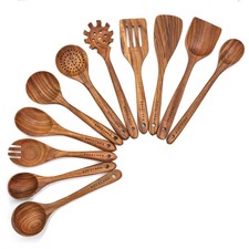 Juego de 11 utensilios de cocina de madera - cucharas de madera, espátulas para cocinar