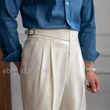 Moda Vintage Hombres Pantalones Británicos Cintura Alta Negocios Informales Pantalones Rectos