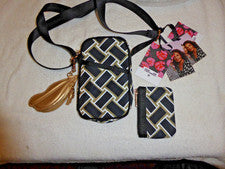 Bolso Bandolera 2 Piezas DVF x Target LE Tejido Vintage + Bolsa para Monedas Labios Dorados, Nuevo con Etiquetas