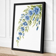 Impresión en lienzo botánico floral azul en cascada arte de pared decoración del hogar listo para colgar