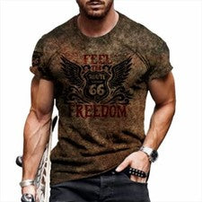 Camiseta Manga Corta Gráfico Moda Hombre Aptitud Física Route 66 Antiguo Suave